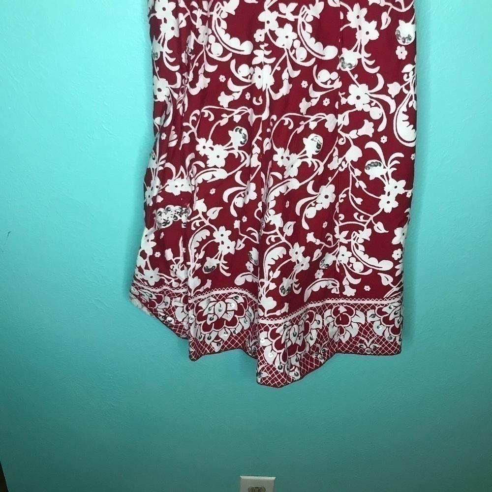 Red White Floral Sundress Fits Size 4 Halter Fit and Flare Y2K Summer Cottagecor - Picture 3 of 5